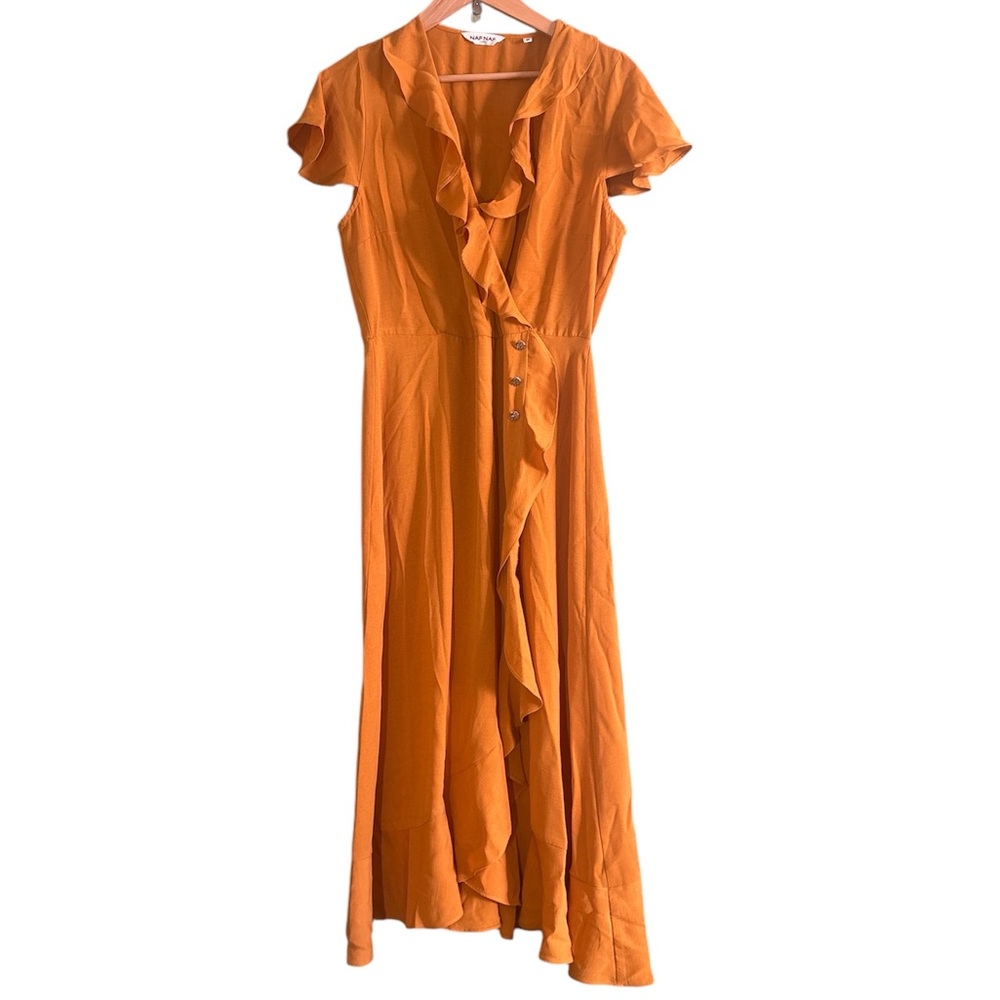 NAF NAF Orange Ruffle Maxi Dress